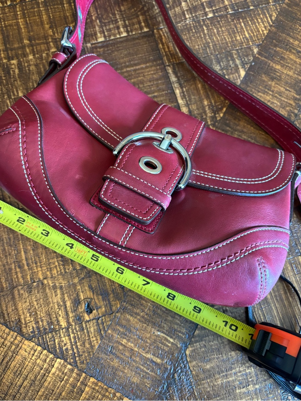 Coach Soho Signature Buckle Flap Shoulder Bag Purse Red Leather Y2K F10909 - Picture 10 of 14